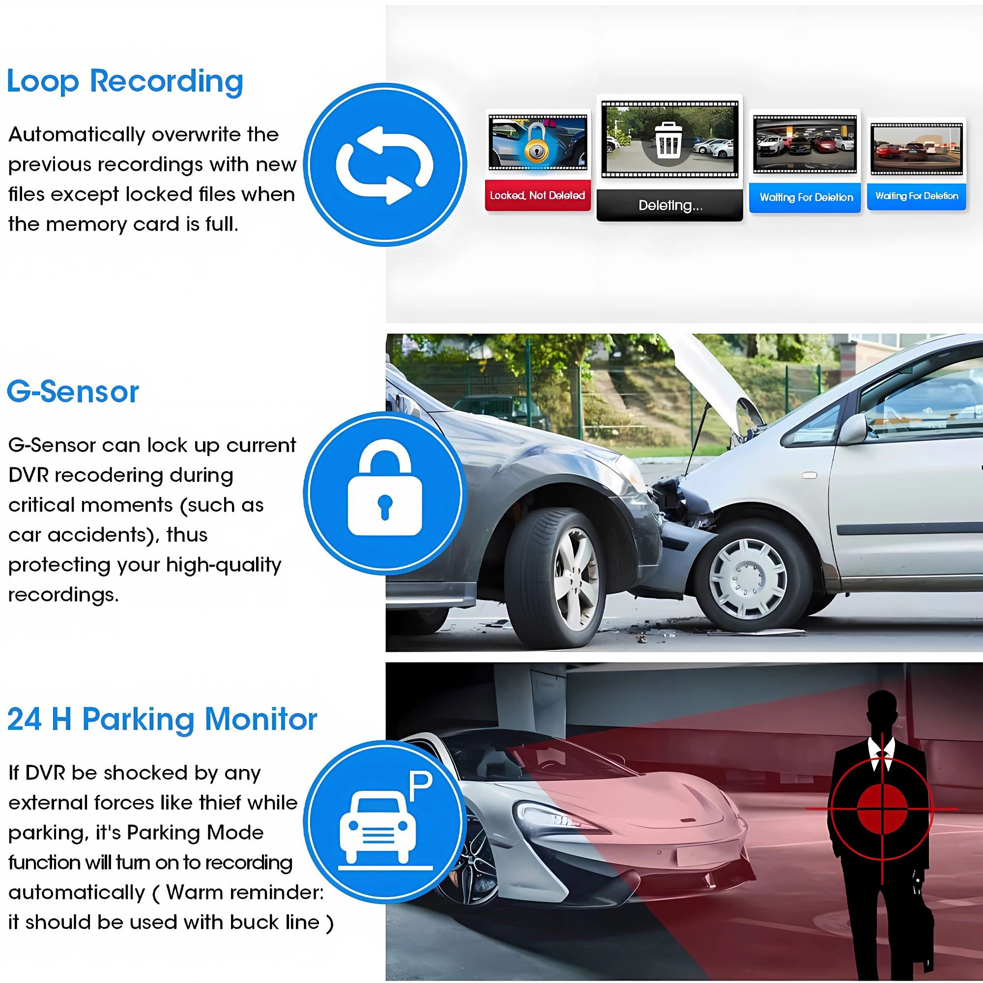360 ° Auto-Kamera 1080P Videorekorder 3/4 Objektiv WIFI Dashcam für Auto DVR Black Box Nachtsicht Dashcam 24-Stunden-Parküberwachung – Detail 6