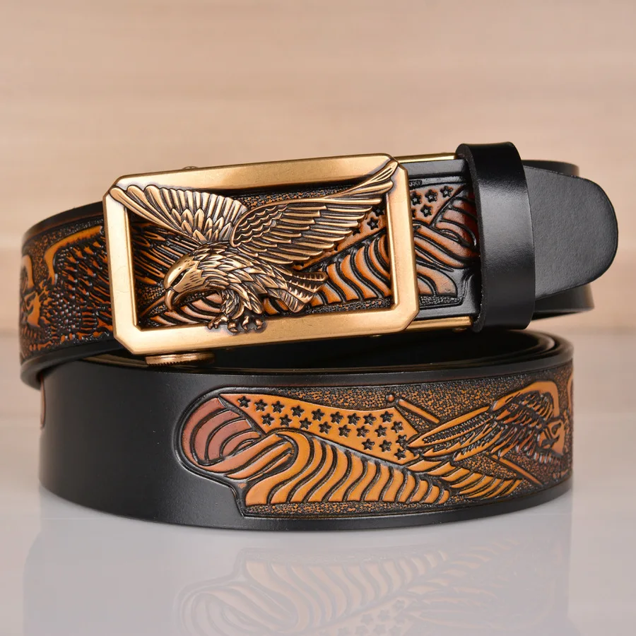 High Quality Men’s Eagle Design Alloy Buckle Leather Belt,Emboss Split Cow Leather Belt,Men Jeans&Casual Pants Accessories Must;