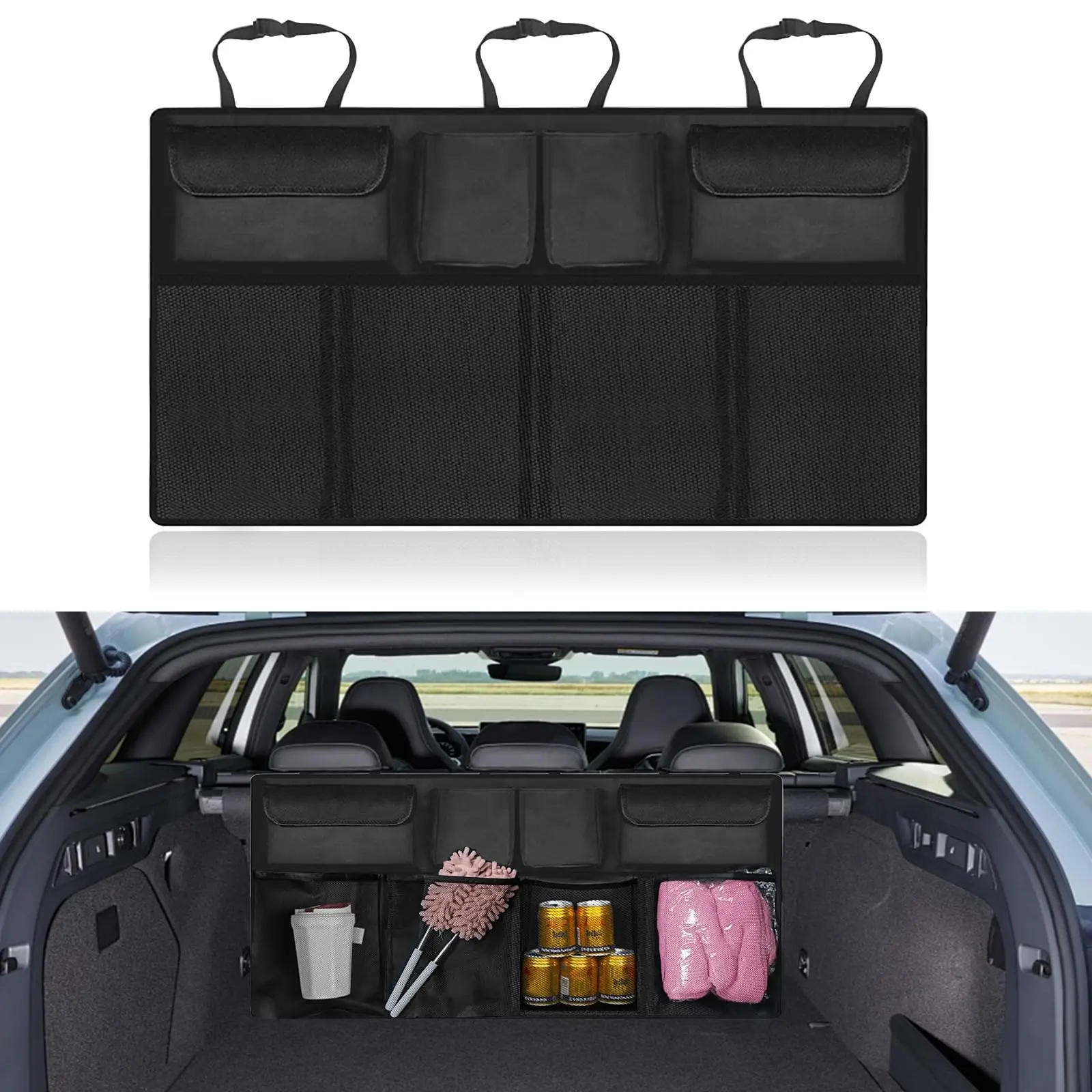 Bolsa de Armazenamento para Porta-Malas de Carro de Grande Capacidade, Bolsa Suspensa para Encosto de Banco de Carro, Bolsa de Malha Multifuncional, Organizador de Porta-Malas para SUV e Caminhão