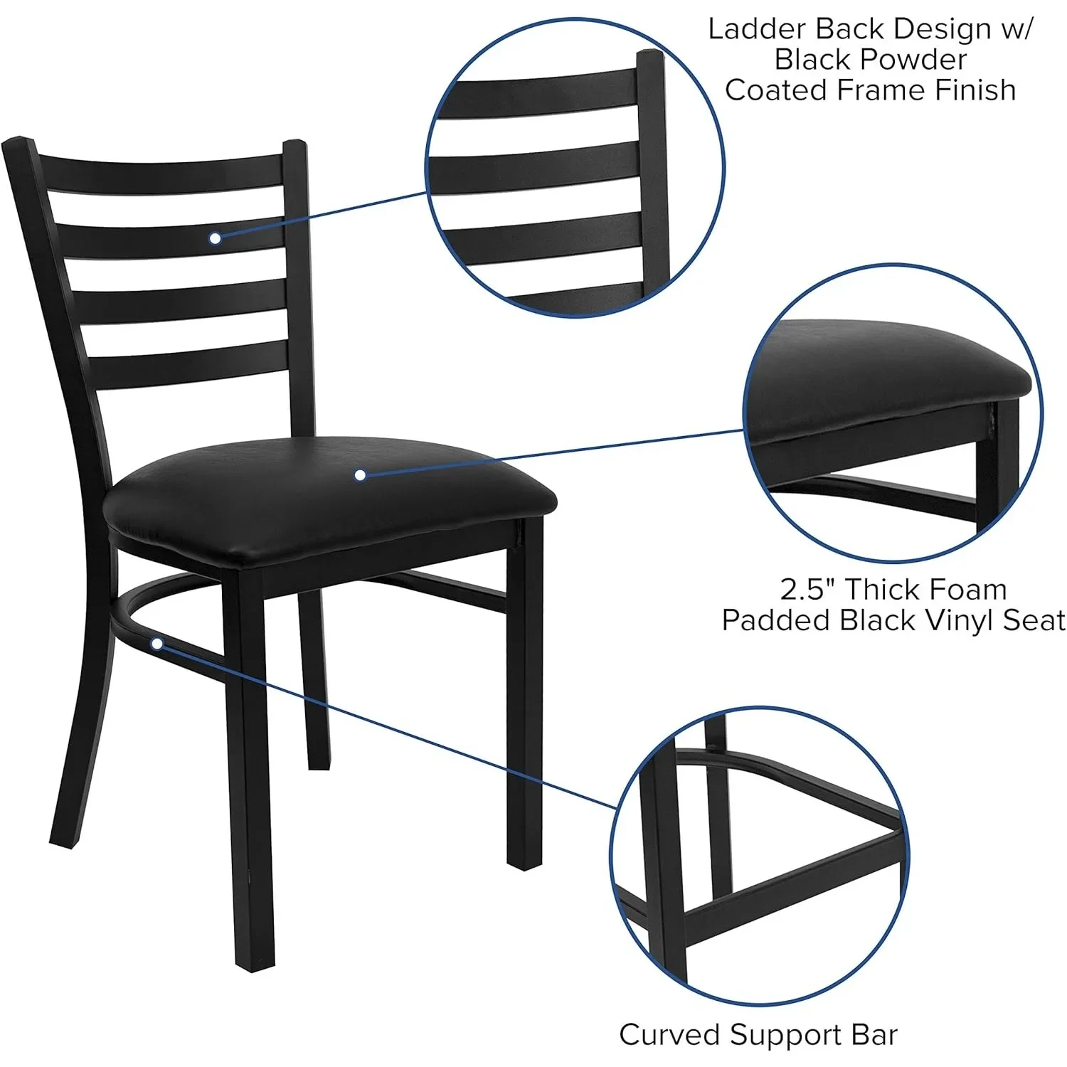 Chaise de restaurant en métal à dossier échelle noir - Siège en vinyle noir