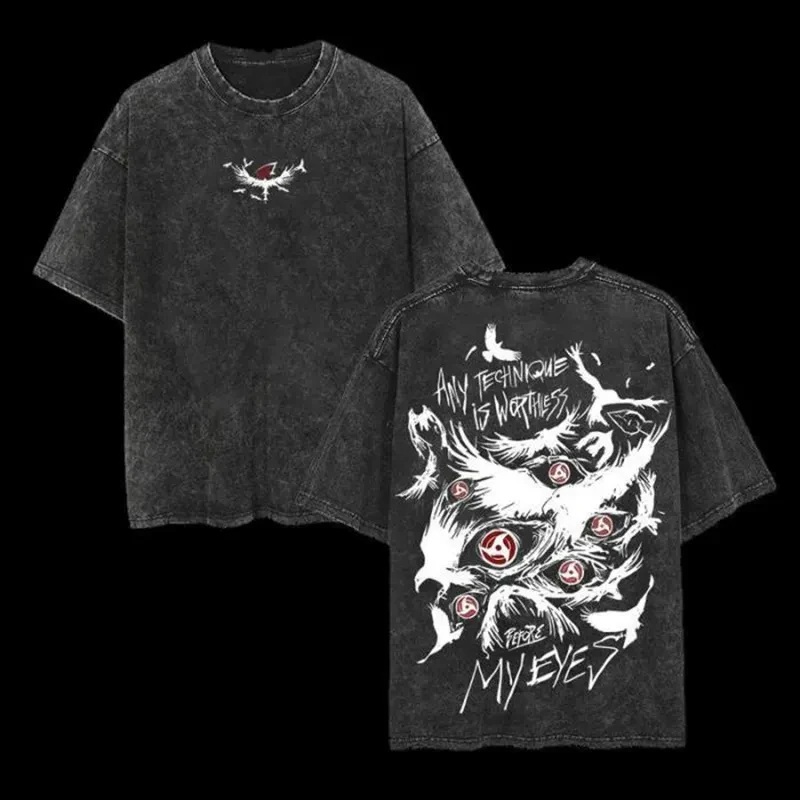 

2026 Naruto Sarivan Ninjutsu Retro Acid Wash Streetwear Extra Large Retro Anime Pattern Men's T-Shirt