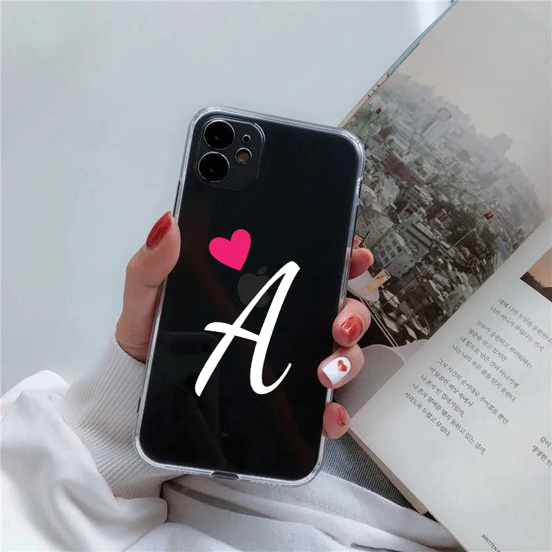 Etui na telefon Couple Love Heart Letter A B C D Przezroczyste etui na telefon Iphone 12 12Pro 12Mini 11Pro Max 7 7Plus 8 8Plus X XS Max XR