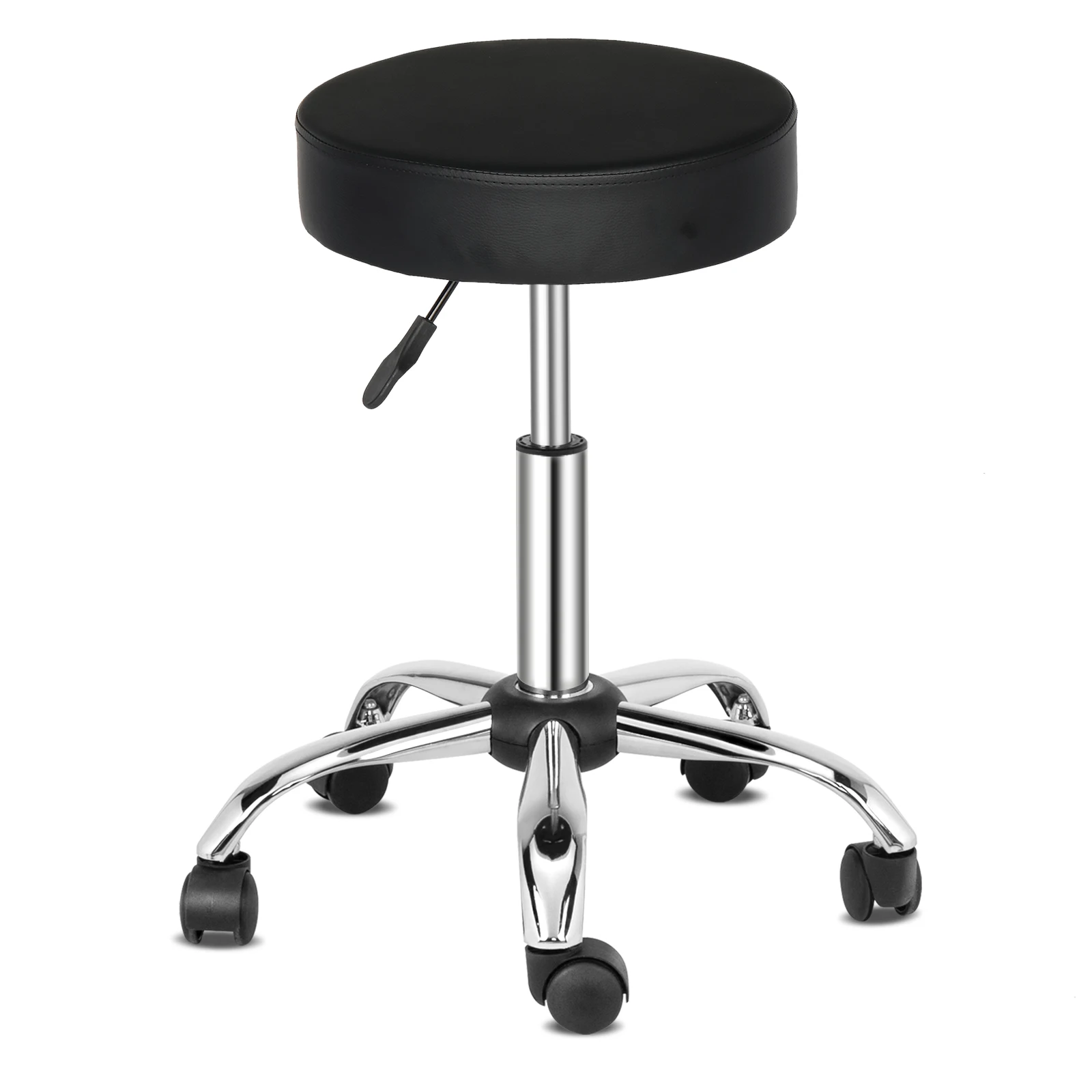 Semi PU Leather Nylon Wheel 300lbs Round Stool Plating Five-Star Feet Technician Stool Black