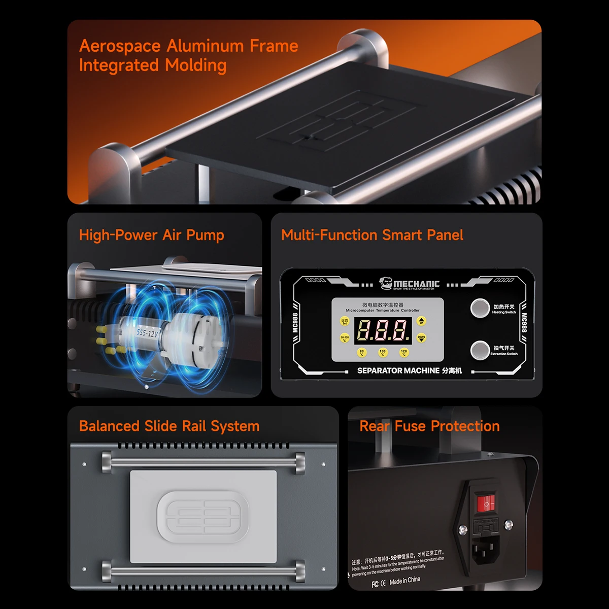MC988 Strong Suction Digital Display Screen Heating Separator for Mobile Phone Repair Touch Screen Heating Disassemble Tool