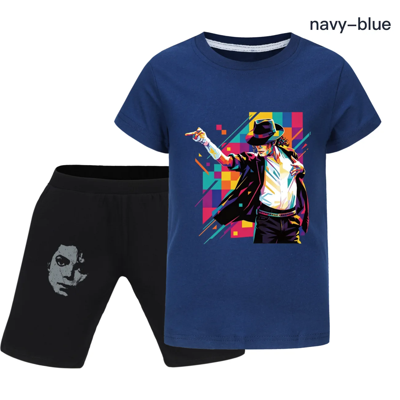 Kids International celebrity boys and girls summer outfit Michael Jackson T-shirt denim shorts set