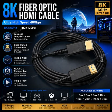 Fiber Optic HDMI cable 8K 60Hz High speed 48Gbps Gold Plated Plug HDR ARC HDCP2.3 3m 5m 8m 10m 15m 20m 25m 30m for HDTV XBOX PS5