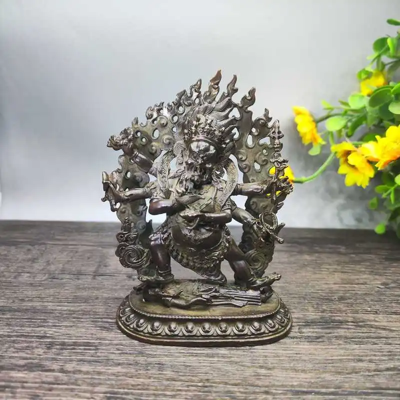 Bronze Tibetan Vajrasarvika Mahakala Buddha Statue Ornament for Home Worship and Wealth Attraction