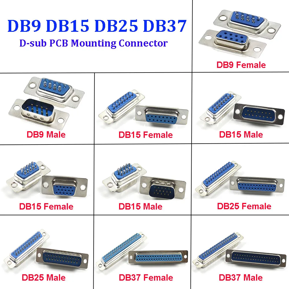 1Piece D-SUB 9 15 25 37 Pin Male Female Solder Type Connector DIP Straight Mount Serial Port Adapter 2 Rows DB9 DB15 DB25 DB37