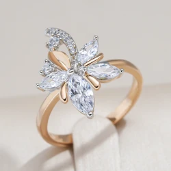 Kinel Luxury 585 Rose Gold and Silver Natural Zircon Ring for Women Geometric Crystal Flower Wedding Rings Fashion Daily Jewelry