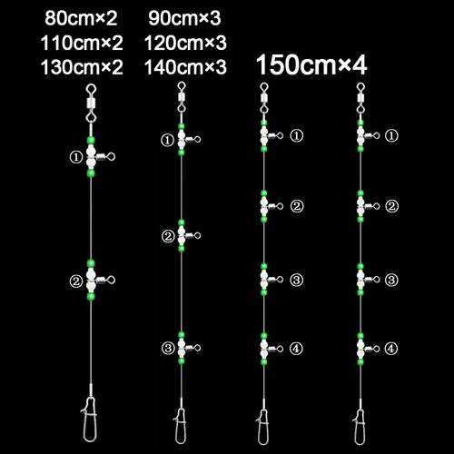 Imagen 2 del producto Conectores de gancho giratorio de 3 vías de 9KM, juego de aparejo de pesca para agua salada, 2 anzuelos, 3 anzuelos, 4 anzuelos para sedal y peso