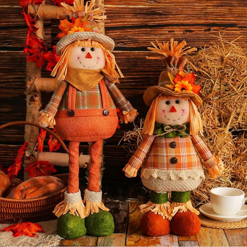 Scarecrow Doll Thanksgiving Scarecrow Dwarf Dolls Straw Hat Long Legs Sunflower Gnome Dwarf Dolls Plush Cute