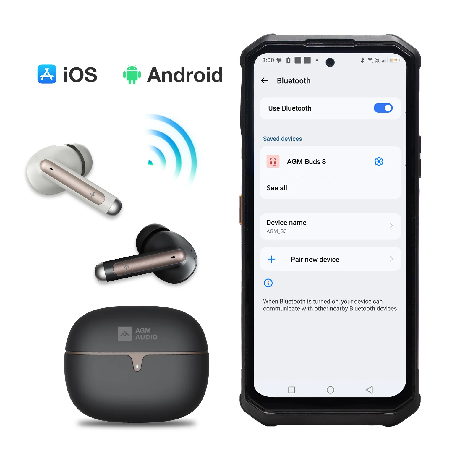 Беспроводные Bluetooth-наушники AGM BUDS 5 с длительным временем работы от аккумулятора, шумоподавлением, двумя микрофонами для звонков, водонепроницаемые, для игр и звонков