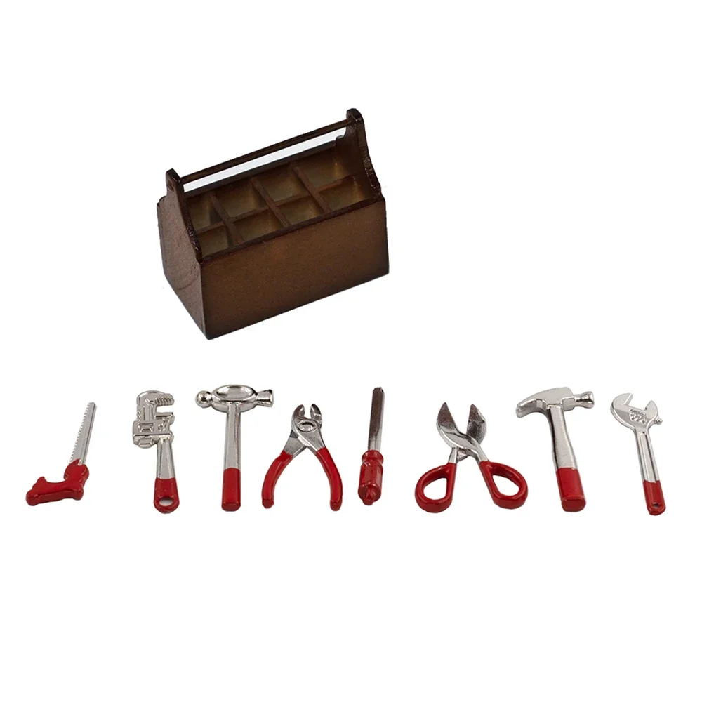 Accesorios en miniatura para casa de muñecas, Mini caja de herramientas de reparación, destornillador de simulación, modelo de martillo, juguete para decoración de casa de muñecas, 1/12