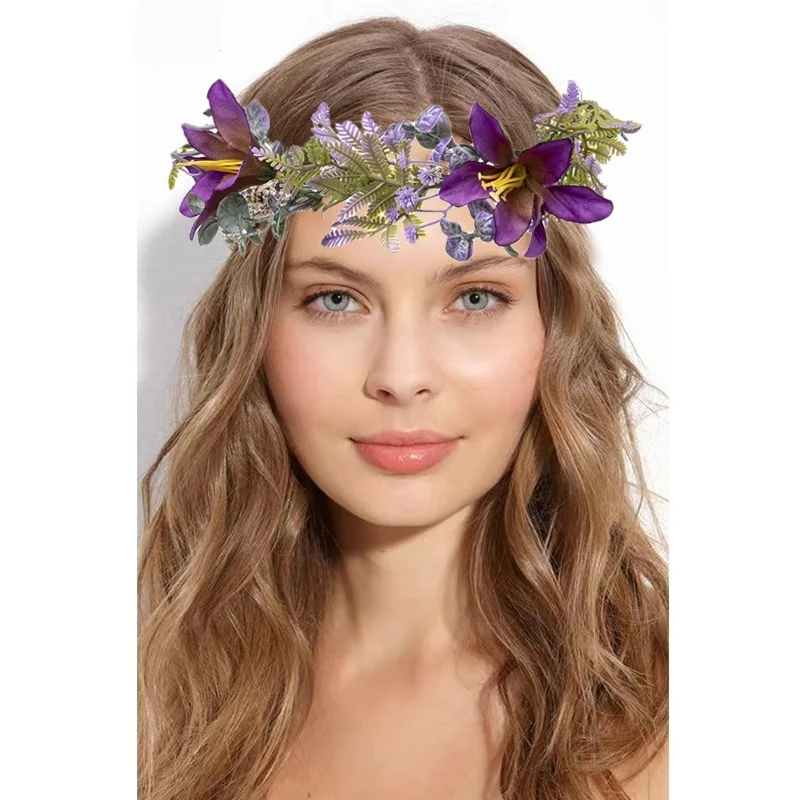 New Simulation Flower Garland Sentie Fabric Flower Hair Band Bohemian Style Bride Photography Hair Accessories Wholesale