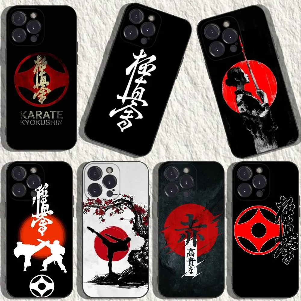 

Kyokushin Karate Symbol Phone Case For iPhone 17,16,15,14,13,12,11,Plus,Pro Max,XS,X,XR,SE,Mini,8,7,Soft Silicone Black Cover