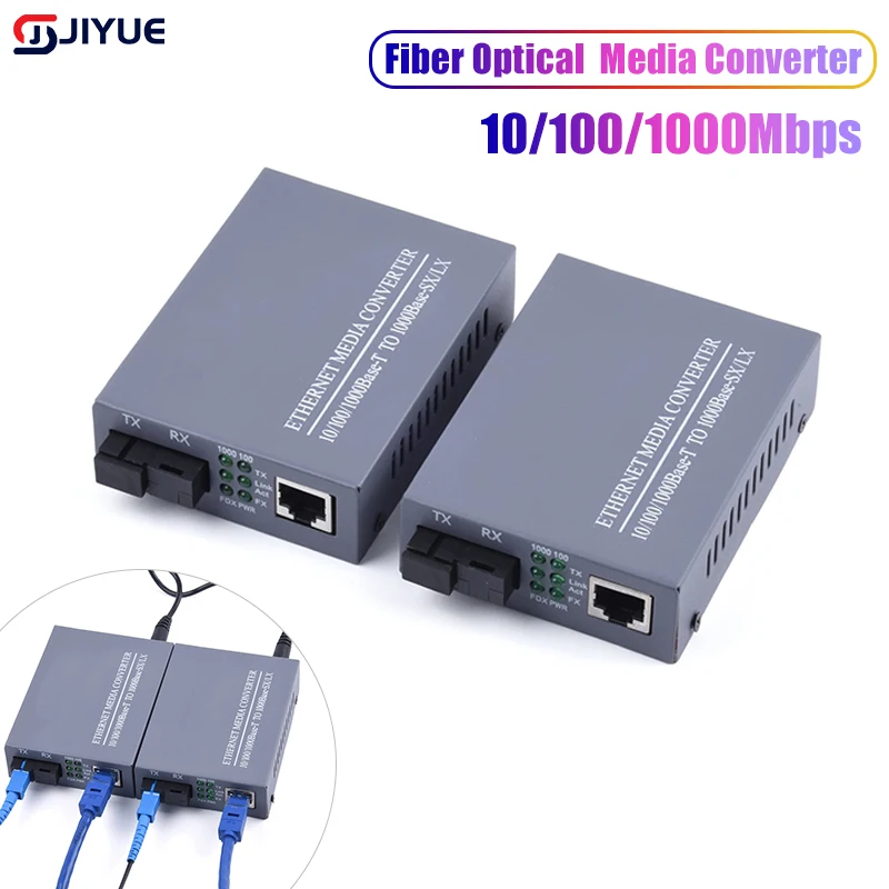 Gigabit Fiber Optical Media Converter 10/100/1000Mbps Single Mode 3Km UPC/APC SC-Port External Power Supply Fiber Transceiver