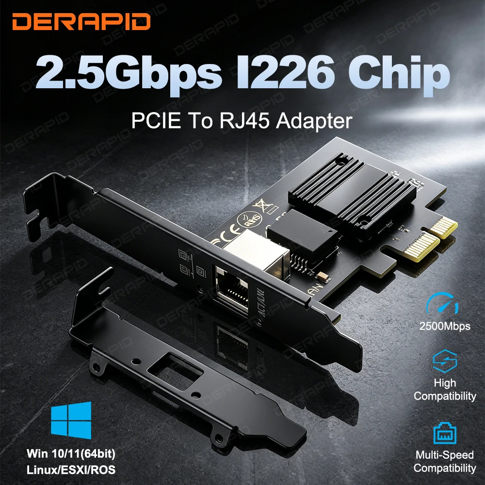 Adaptateur réseau I226-V PCIe vers RJ45, Ethernet 2,5 Gigabit, contrôleur LAN 100/1000/2500 Mbps pour PC de bureau Windows, installation facile