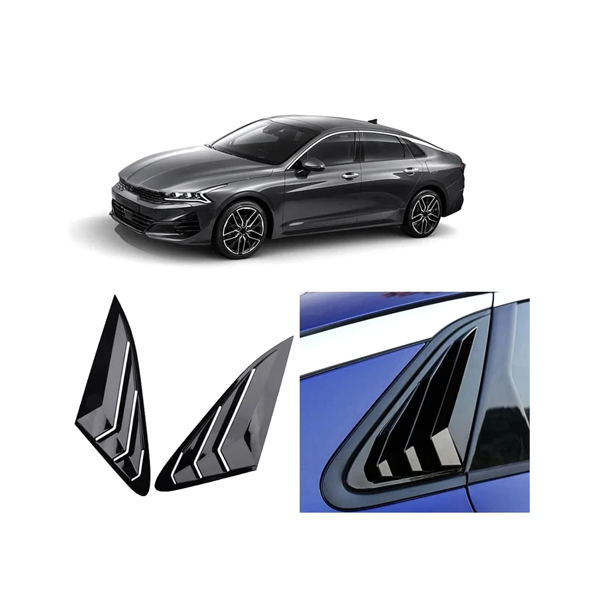 

2X Black Rear Side Window Quarter Louver Cover for KIA K5 2020 2021 2022