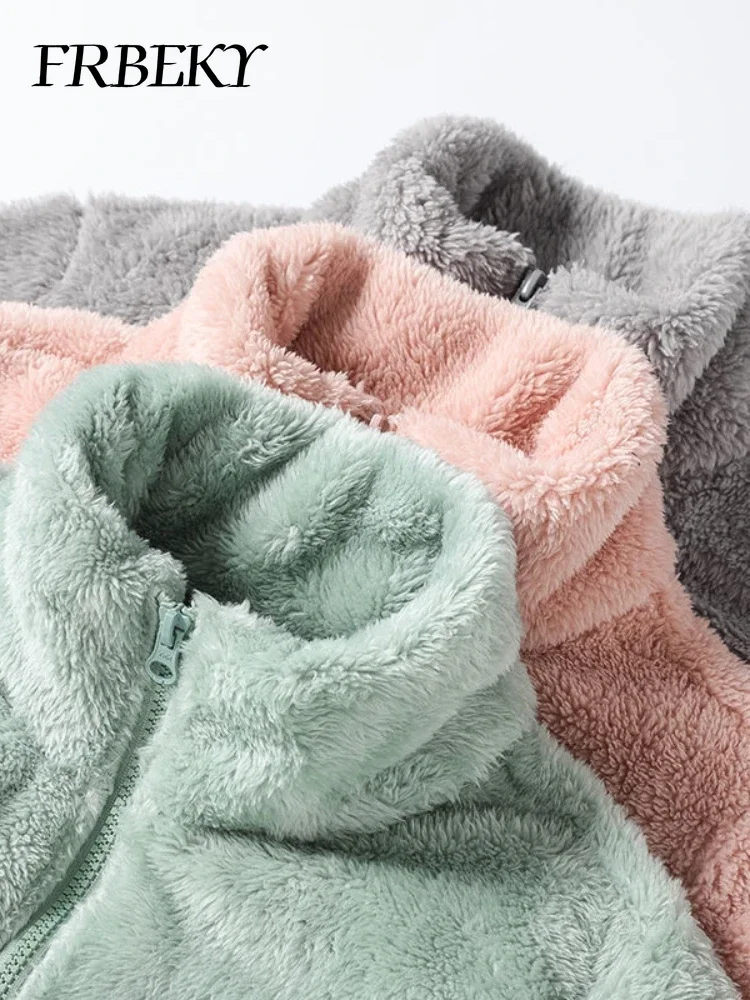 

Casual Women's Jacket Autumn New Loose Plush Solid Colour Jacket Loose Zip High Collar Ladies Jacket Korean Fashion Outerwears