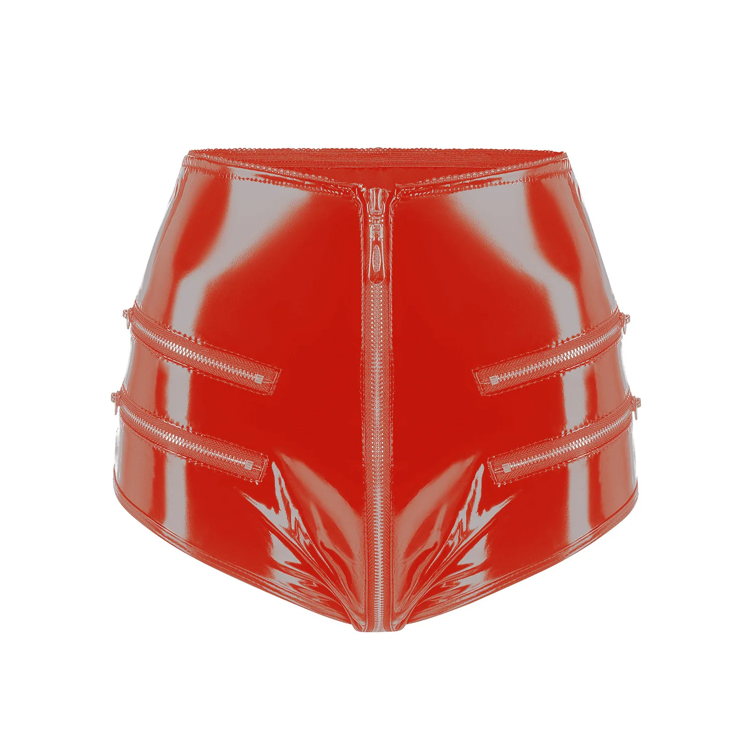 Sexy Shiny Wet Look Women's Shorts Open Crotch Zipper Hot Pants Nightclub PVC Leather High Waist Underwear Glossy Ladies Panties
