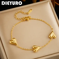 DIEYURO 316L Stainless Steel Vintage Golden Heart Bracelet For Women Fashion Chain New Fashion Wrist Jewelry Girl Birthday Gift