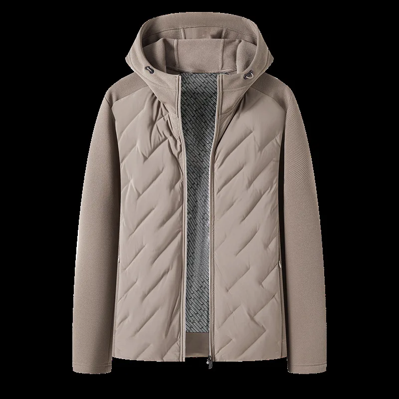 男性冬コート厚みのある防風長袖暖かい男性上着シンプルな無地パッチワークジッパーカジュアル男性ダウンジャケット