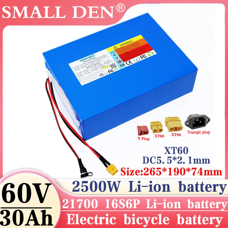 60V 30Ah 21700 Lithium battery pack 67.2V 16S6P 1000W 1500W 2500W High Power For Electric motorcycle scooter With 40A BMS