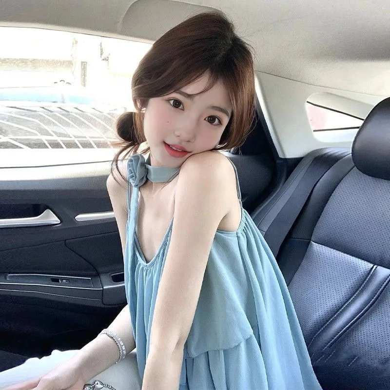 Seaside Vacation Wind Irregular Blue Sling Vest Design Sense Niche Super Good-looking Unique Beautiful Top 2026