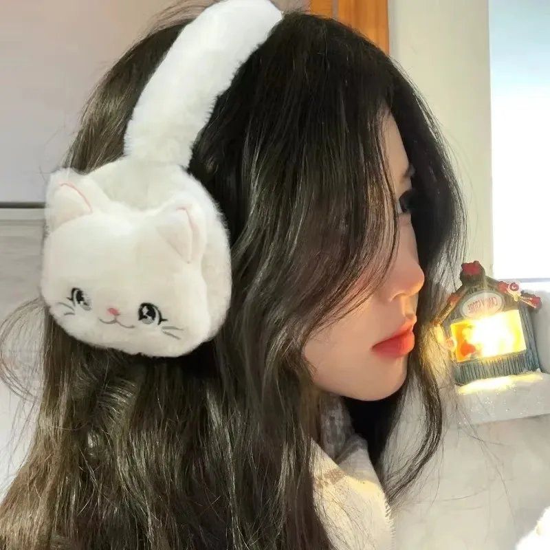 Cartoon Cat Ear Earmuffs Winter Women Girl  Warm Lovely Casual Plush Earmuff Comfortable Foldable Soft Earmuffs Simple Accessory