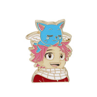 Natsu Dragneel & Best Friend Happy Blue Cat Lapel Pin Japanese Manga Fairy Tails-Brooch