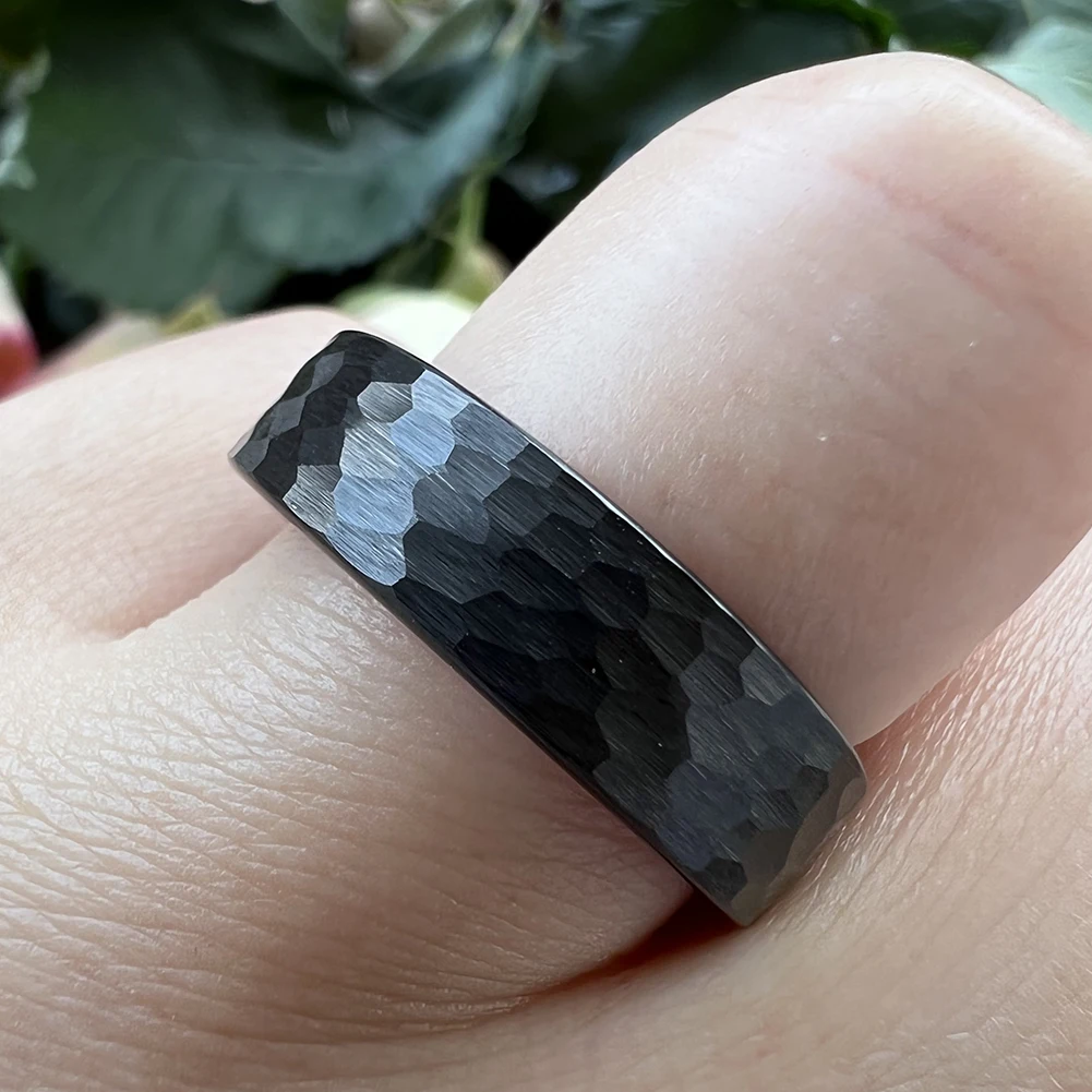 6mm Wolfram karbid ring vielfältig gehämmert für Männer Frauen Verlobung Ehering gebürstet fertig Komfort Passform – Detail 5