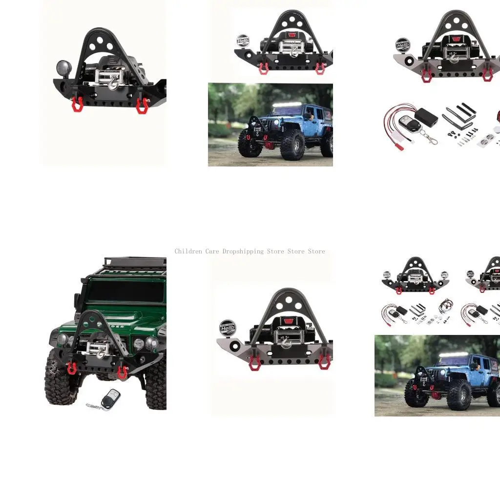 

RC Crawlers Metal Bumper with Winch, Light, Hook for 1/10 Crawlers Axials SCX10