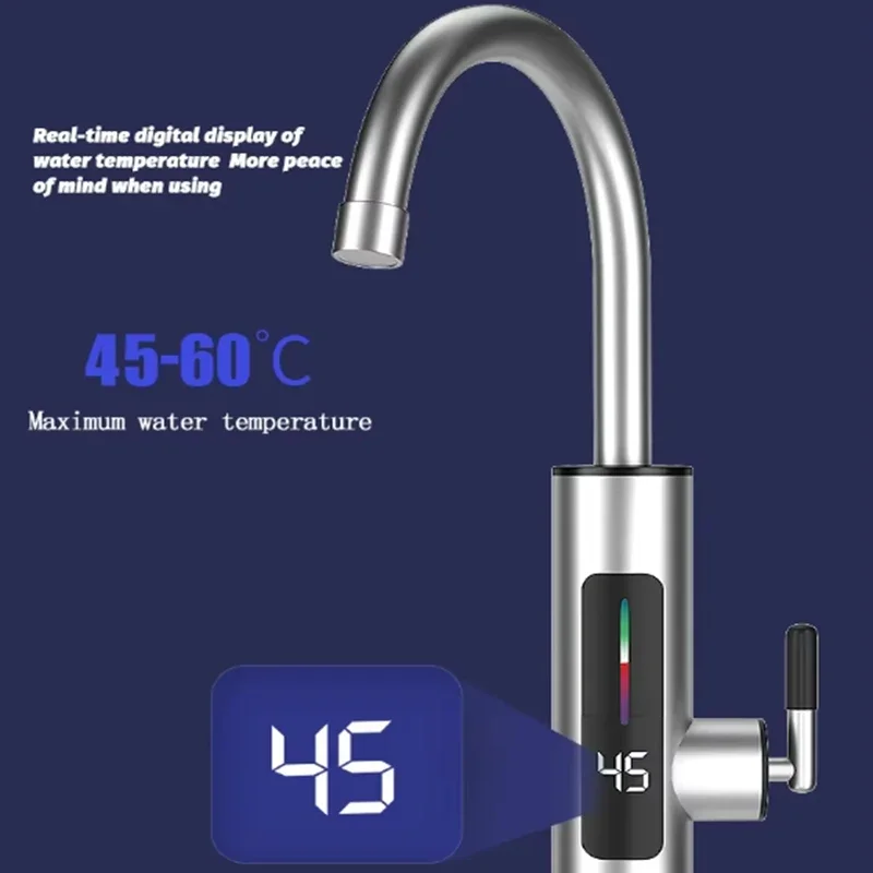 3000W 220V Electric Kitchen Water Heater Tap Stainless Steel LED Digital Instant Hot Water Faucet Heater Cold Heating Faucet