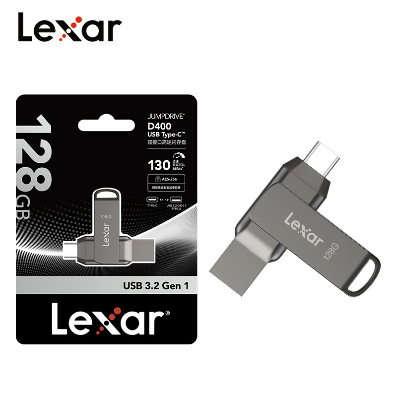 محرك فلاش USB3.2 Type-C من Lexar USB للهاتف والكمبيوتر محرك أقراص D400 الأصلي 256 جيجابايت 128 جيجابايت 64 جيجابايت 32 جيجابايت حتى 130 ميجا بايت/ثانية بندريف