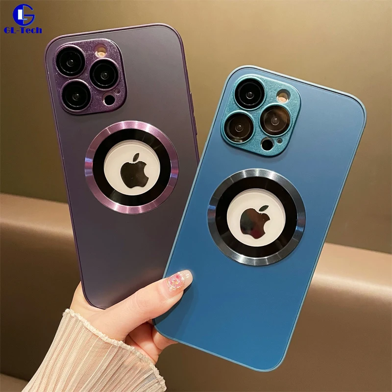 Luxury AG Glass Soft Silicon Frame Anti-drop With Lens Film Phone Case for iPhone 14 Plus 13 Pro Max Magsafe Magnetic Cover Capa