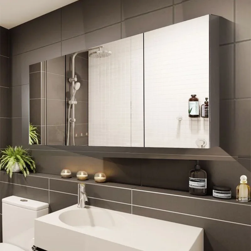 Stainless steel mirror cabinet Wall-mounted mirror cabinet Moisture-proof locker Bathroom mirror Bathroom locker No light