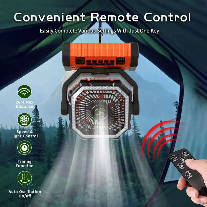 `20000mAh Long‑Lasting Battery Camping Fan With LED Lantern. Portable Multifunctional Outdoor Fan, Support Hanging & Placing. Ideal For Camping, Night Fishing, Hiking And Tent Use. Adjustable Wind Speed, Practical Cooling & Lighting 2‑In‑1 Outdoor Gear.`