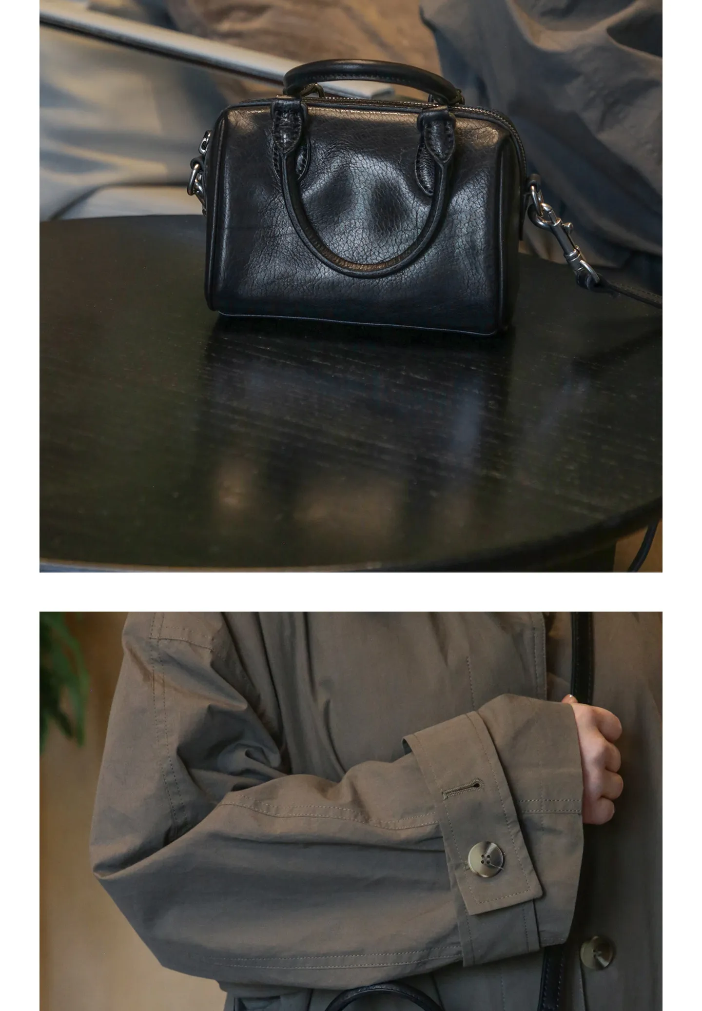 PNDME schlichte Vintage-Handtasche aus hochwertigem Rindsleder für Damen, lässige Party-Luxus-Umhängetasche aus echtem Leder. – Detail 11