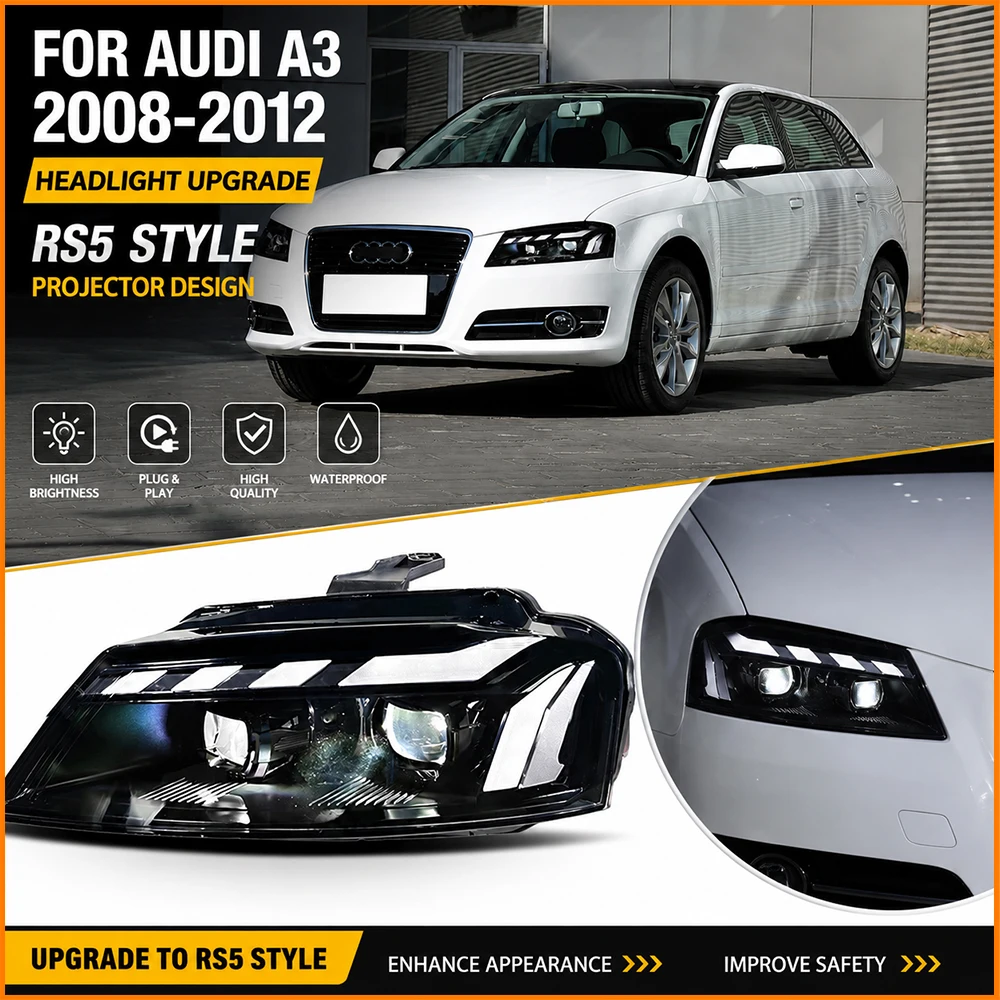 For Audi A3 8P 2008-2012 RS5 Style Matrix LED DRL Front Headlight Assembly Dynamic Sequential Turn Signal Lamp Projector