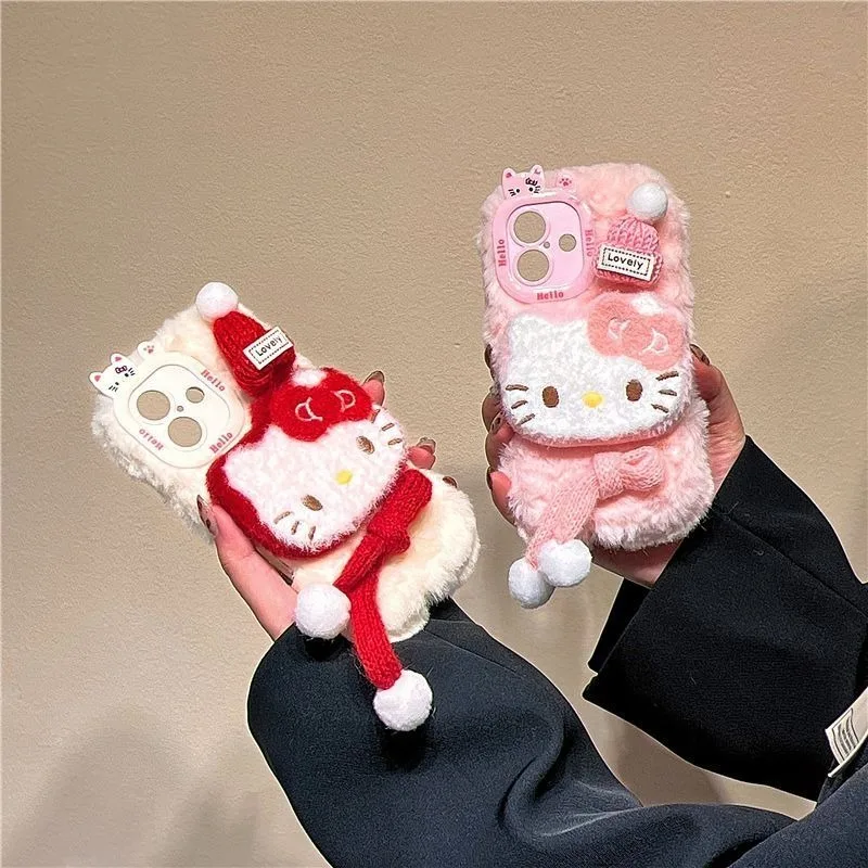 Kawaii Hello Kitty Sanrio Student Leuke Cartoon Pluche Telefoon Shell iPhone Bescherming Shell Telefoon Decor Kerstcadeaus voor kinderen