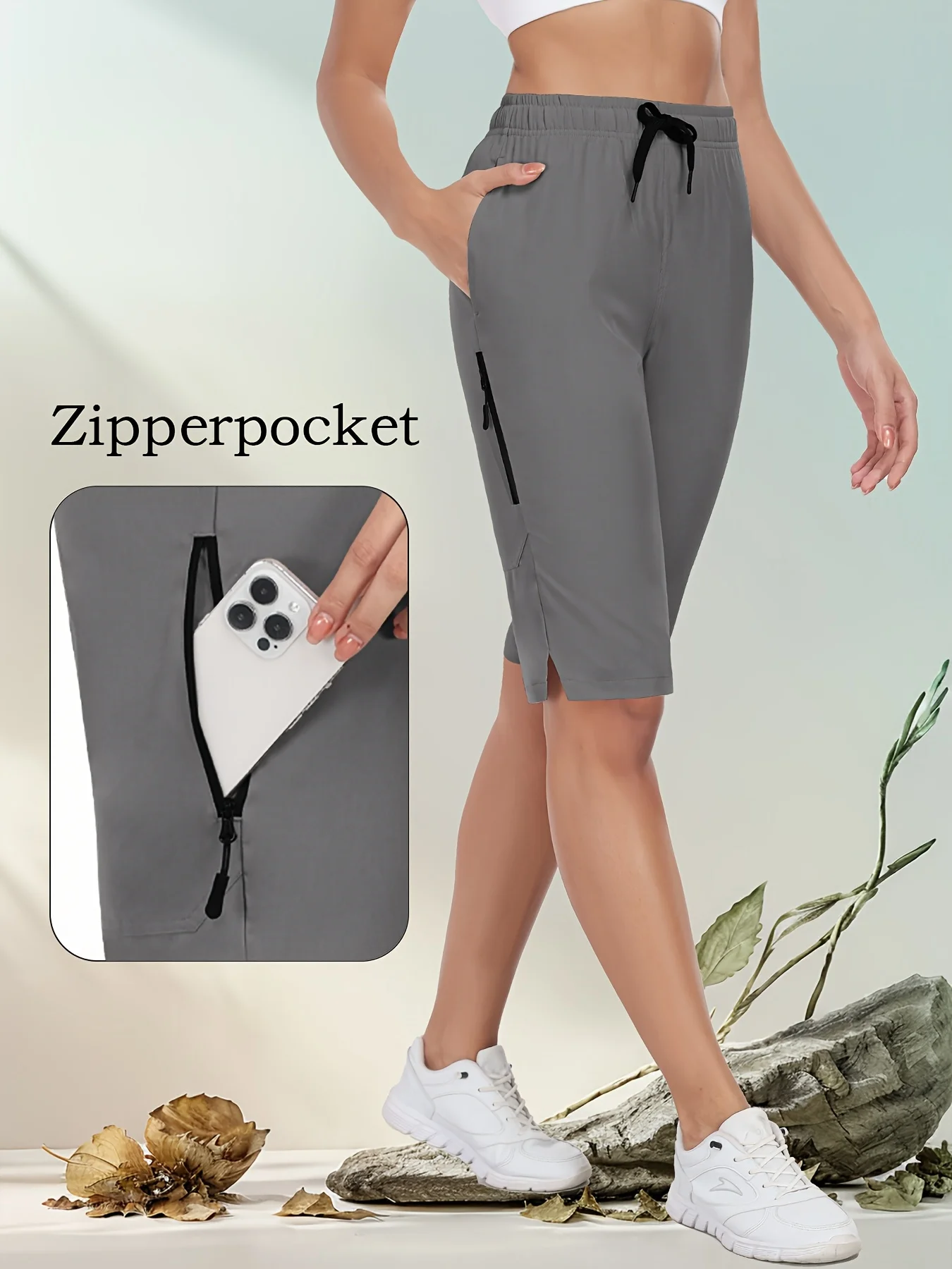 

Женские легкие походные брюки-карго-капри с 3 карманами, быстросохнущие повседневные свободные шорты для путешествий на открытом воздухе, укороченные капри до колена для пешего туризма