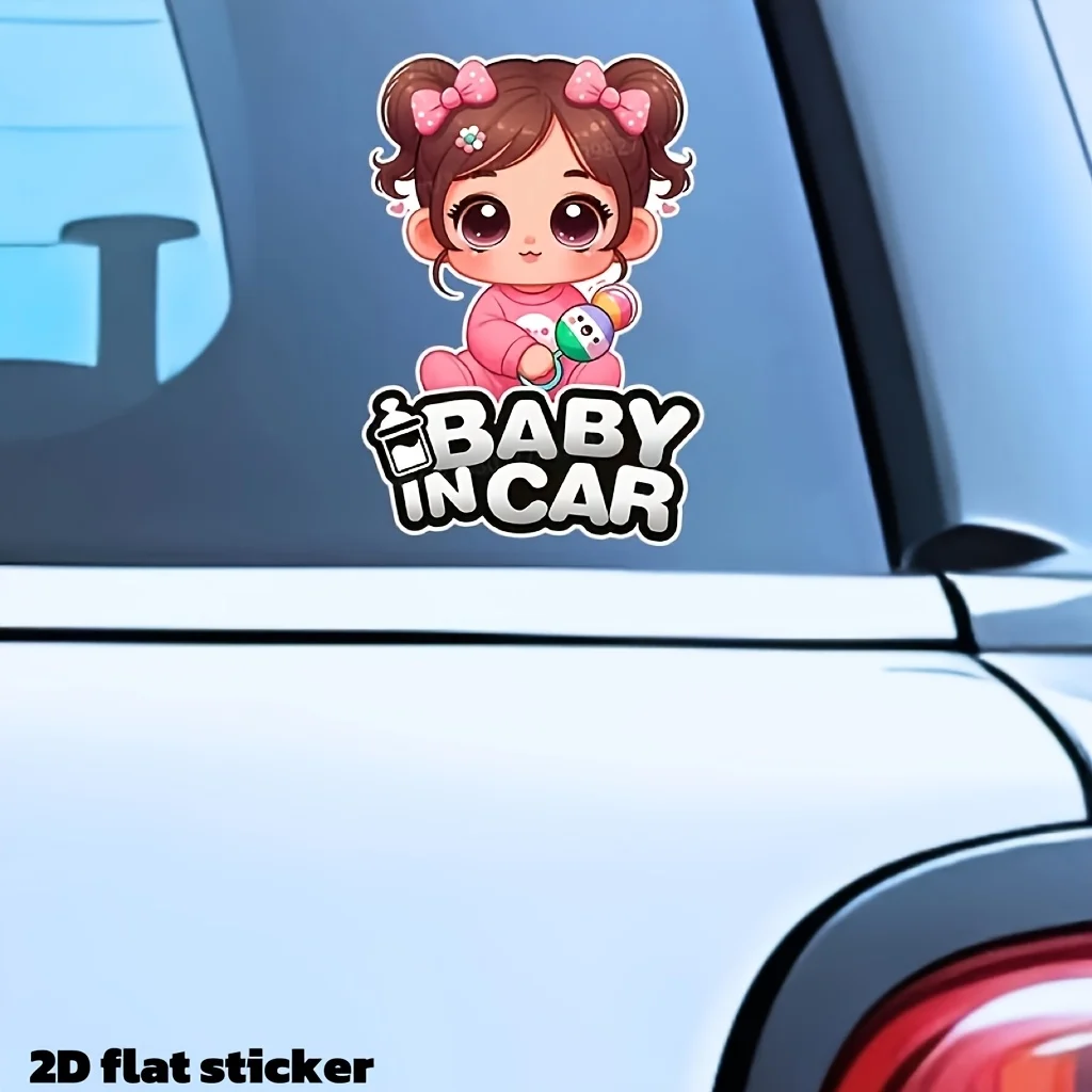 1pc Cute Girl Baby In Car Princess Pattern Waterproof Vinyl Sticker Safety Warning Decal For Car Rear Window Decor Accessories