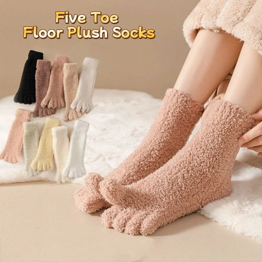 

Thickened Warm Five Toe Fleece Socks Mid Tube Sleeping Five Toe Plush Socks Hosiery Winter Floor Socks Women For Female Men