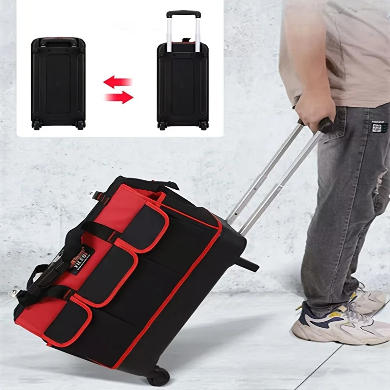 One-Piece Red and Green 20-Inch 51X46X 23cm Electrician's Tool Bag, Oxford Cloth Tool Box, Tool Pouch, Woodworking Storage Bag with Plastic Bottom, with Adjustable Shoulder Strap