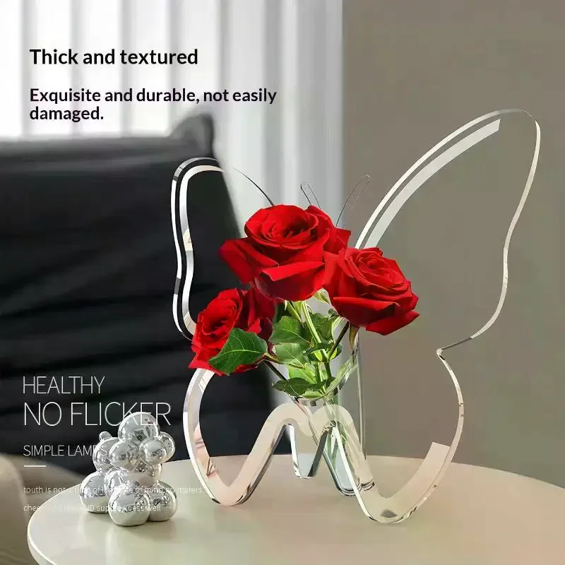 Acrylic Butterfly Shaped Vase High Transparent Finish For Home Hydroponic Flower Display Decor Clear