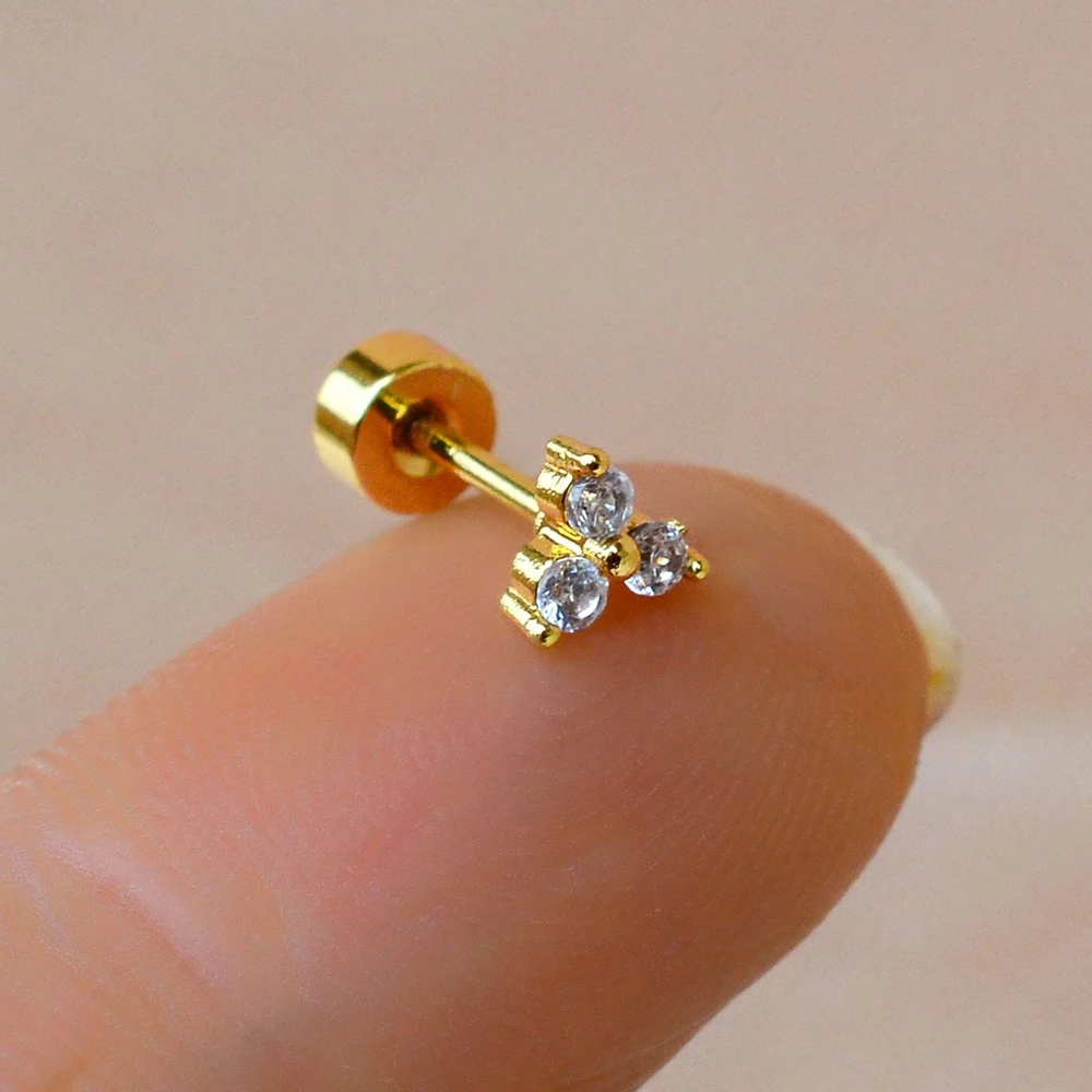 1PC 20G Stainless Steel Mini CZ Cartilage Piercing Stud Earrings For Women Girl Helix Tragus Conch Flat Body Jewelry Statement
