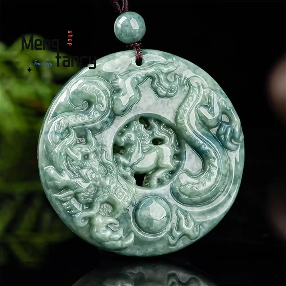 Natural A-goods Jadeite Dragon and Horse Spirit Zodiac Openwork Pendant Exquisite Retro Best Selling Handicraft Fashion Jewelry