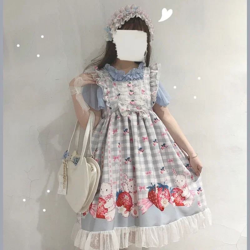 Kosahiki Japanse Lolita Jurk Meisjes Aardbei Bunny Jsk Jurken Vrouwen Harajuku Mouwloze Schattige 2024 Cosplay Vestido