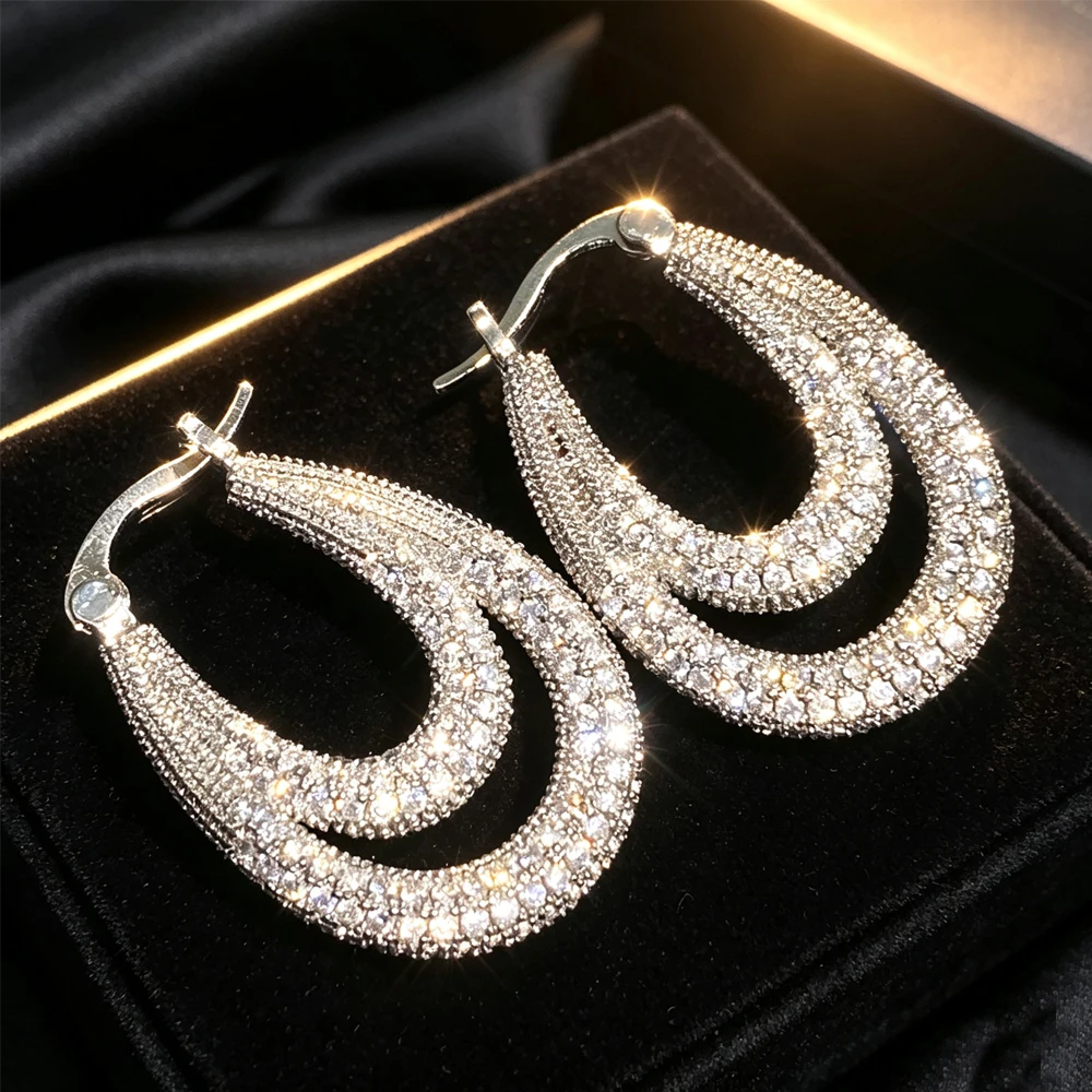 ZAKOL Gorgeous Shiny Cubic Zirconia Hoop Earring for Women Luxury Sliver Gold Color Dazzling CZ Wedding Party Jewelry