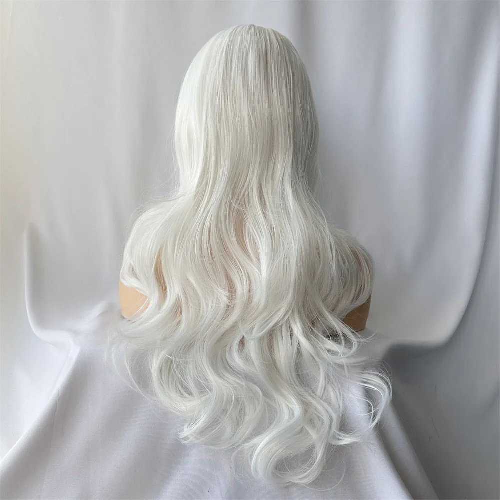 65cm Synthetic Wigs White Long Curls Fluffy Wavy Curly Hair Wig Fairy Style Long Hair Wigs Fashion Full Head Cover Accessories